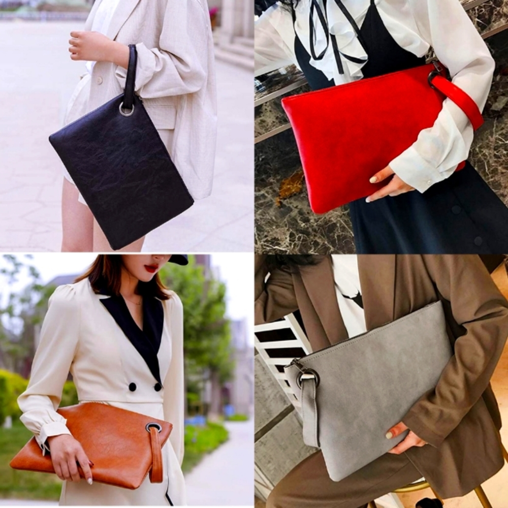 Oversized clutch purse with wrist loop strap handle